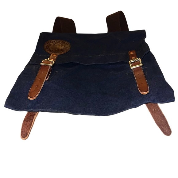 EUC Duluth Pack Scout Backpack Navy Blue Canvas Brown Leather Unisex Adventure - Picture 3 of 9